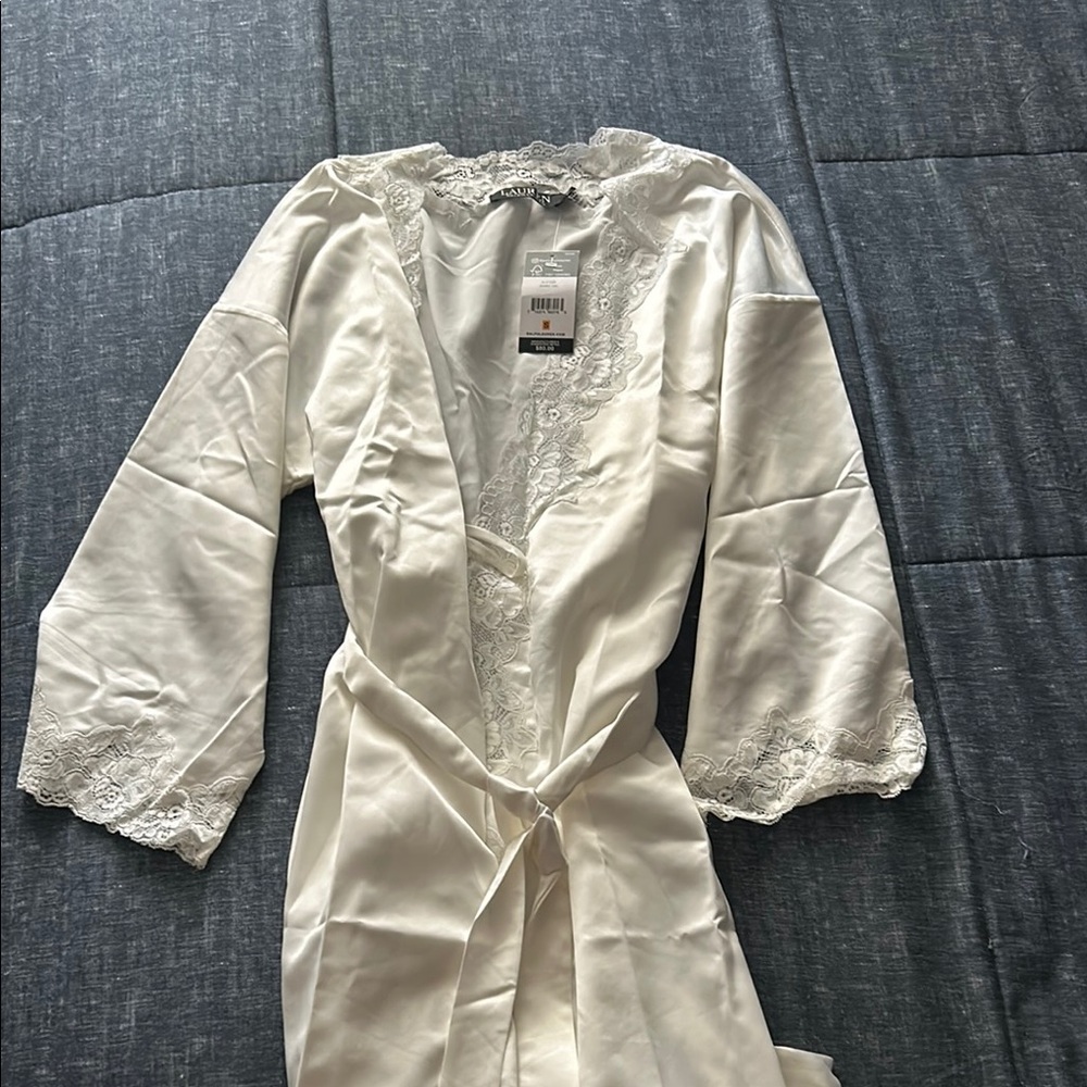 Ralph Lauren White Lace Trim Robe
